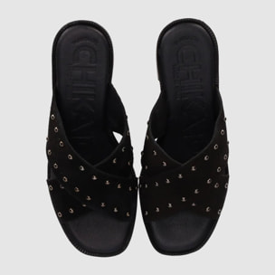 Sandalias de Serraje - Negro - Tacón: 8 cm