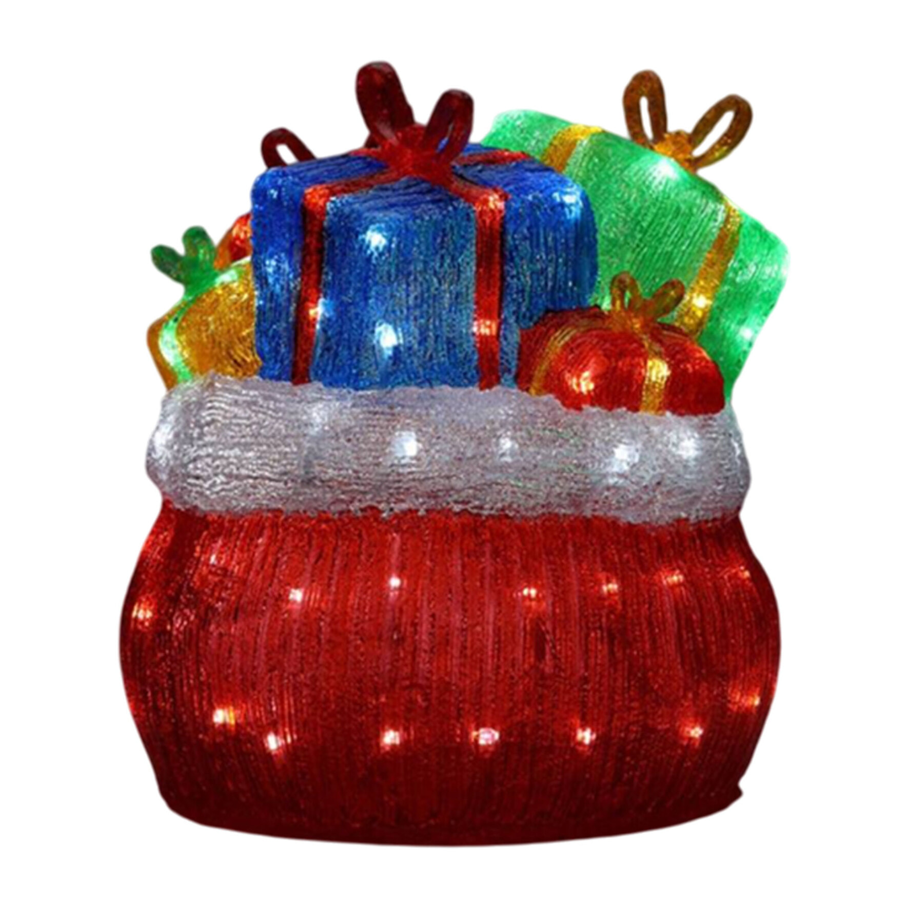 Decoración navideña de bolsa de regalos con 96 luces led blancas 32x32x35cm