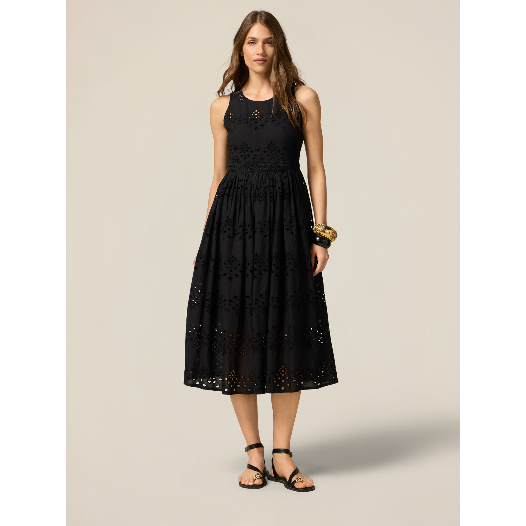 Oltre - Vestido acampanado de encaje bordado - Negro