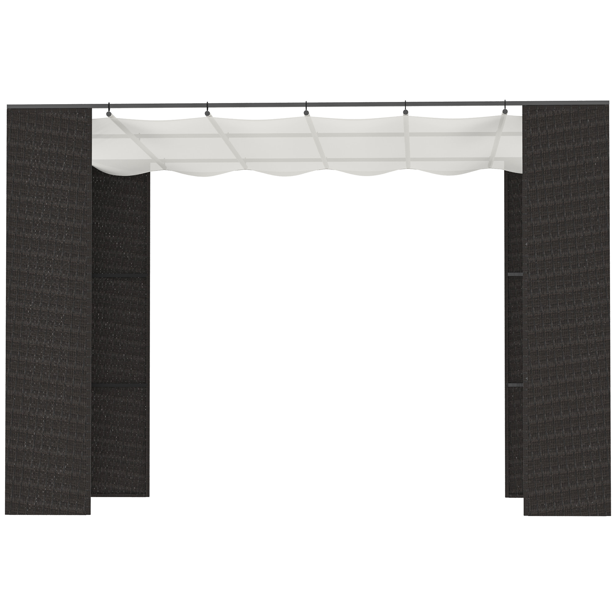 Pergola rétractable style colonial dim. 2,98L x 2,98l x 2H m métal époxy anticorrosion résine tressée noire toile polyester haute densité 180 g/m² crème