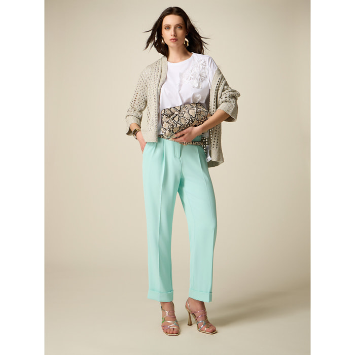 Oltre - Pantaloni in tessuto crêpe con pinces - Verde acqua