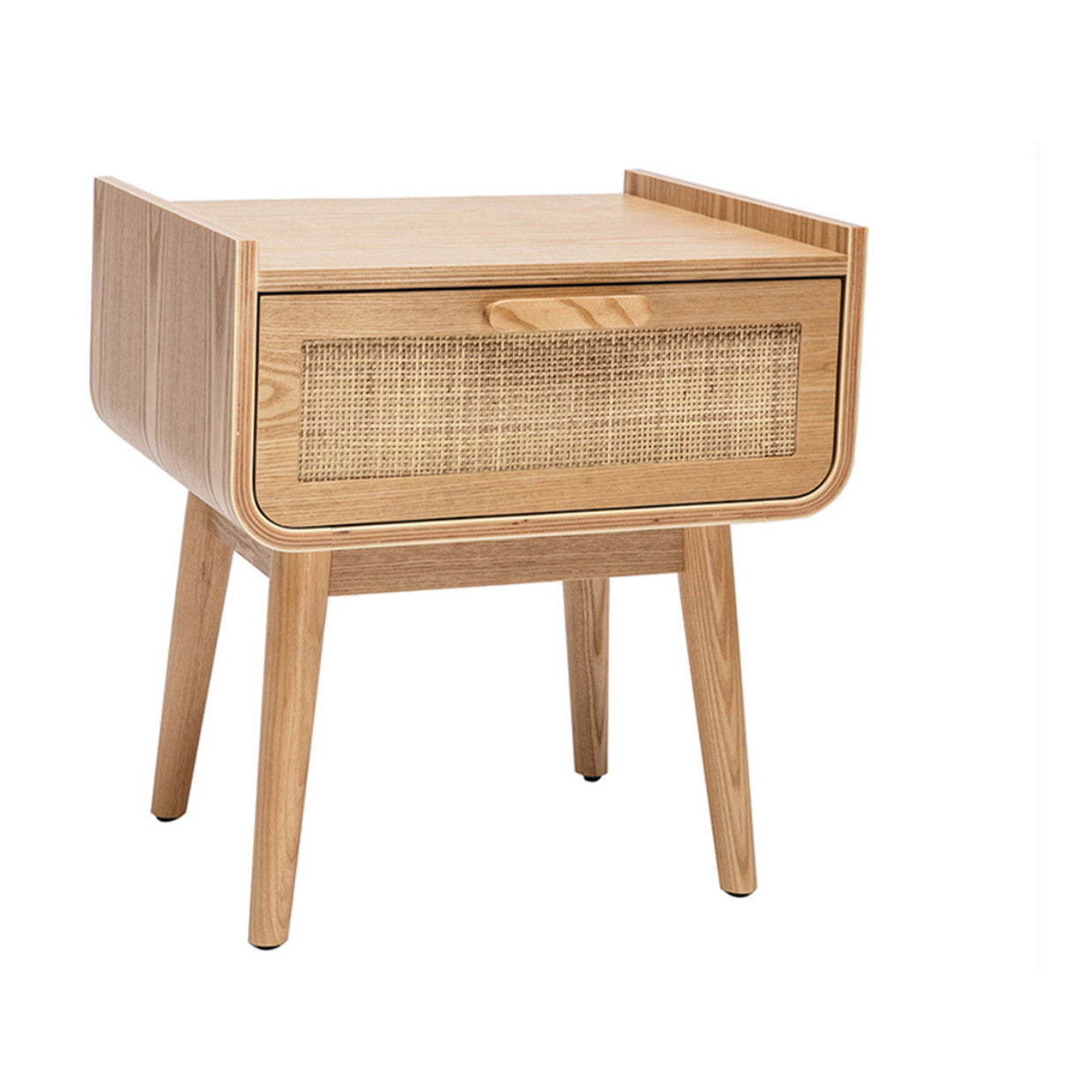 Table de chevet avec tiroir en bois clair frêne et cannage rotin ATHÈNE