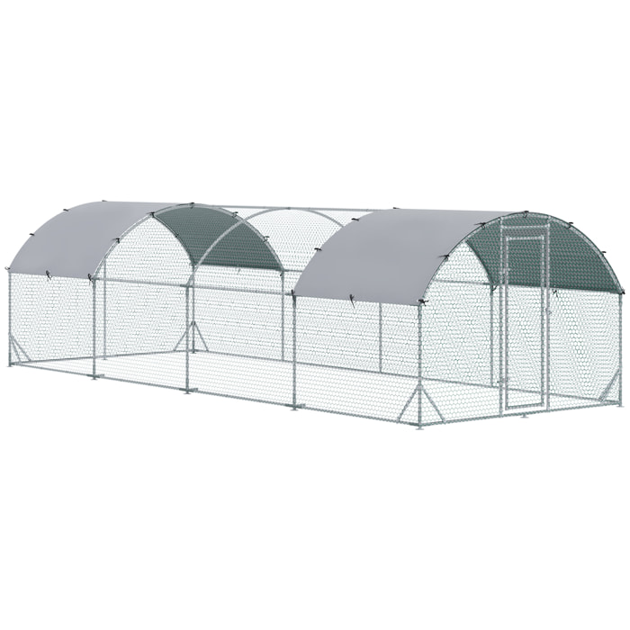 Gallinero para Exterior Grande de Acero Galvanizado 280x760x197 cm Jaula de Aves Cubierta de Tela Oxford Impermeable y Resistente a los Rayos UV para Patio Plata