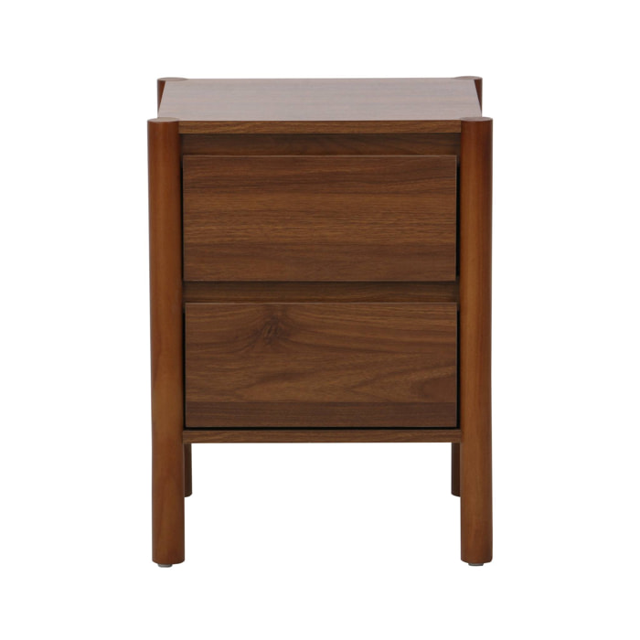 Table de chevet décor bois 2 tiroirs noyer - 42 x 42 x 55 cm - Harmony
