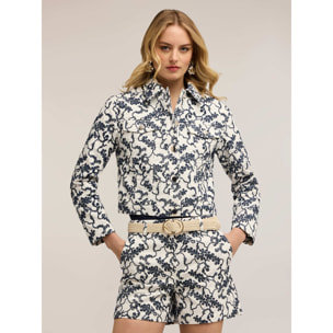 Motivi - Chaqueta de drill con bordado floral - Azul