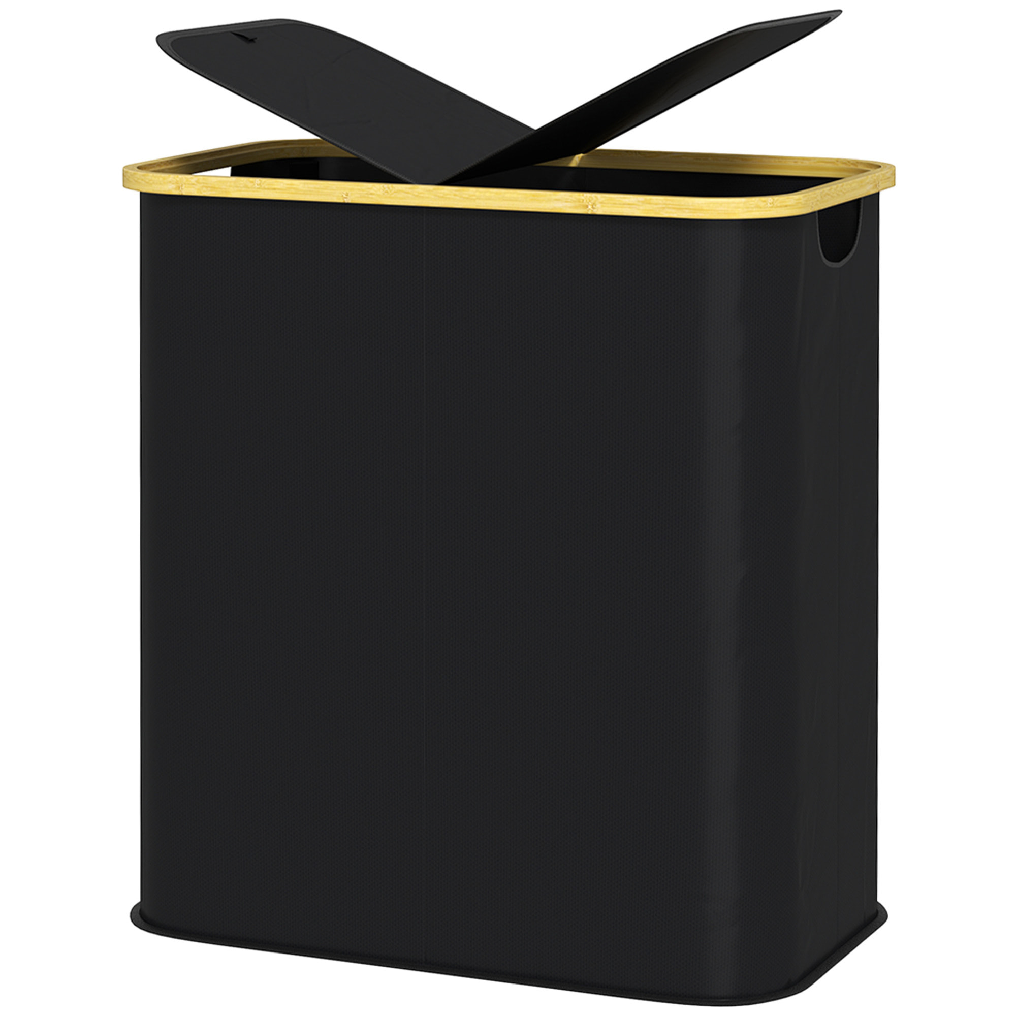 Panier à linge double pliable 80L - corbeille à linge sale avec couvercle et poignées - non tissé noir bambou