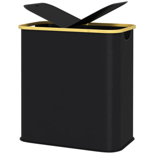 Panier à linge double pliable 80L - corbeille à linge sale avec couvercle et poignées - non tissé noir bambou