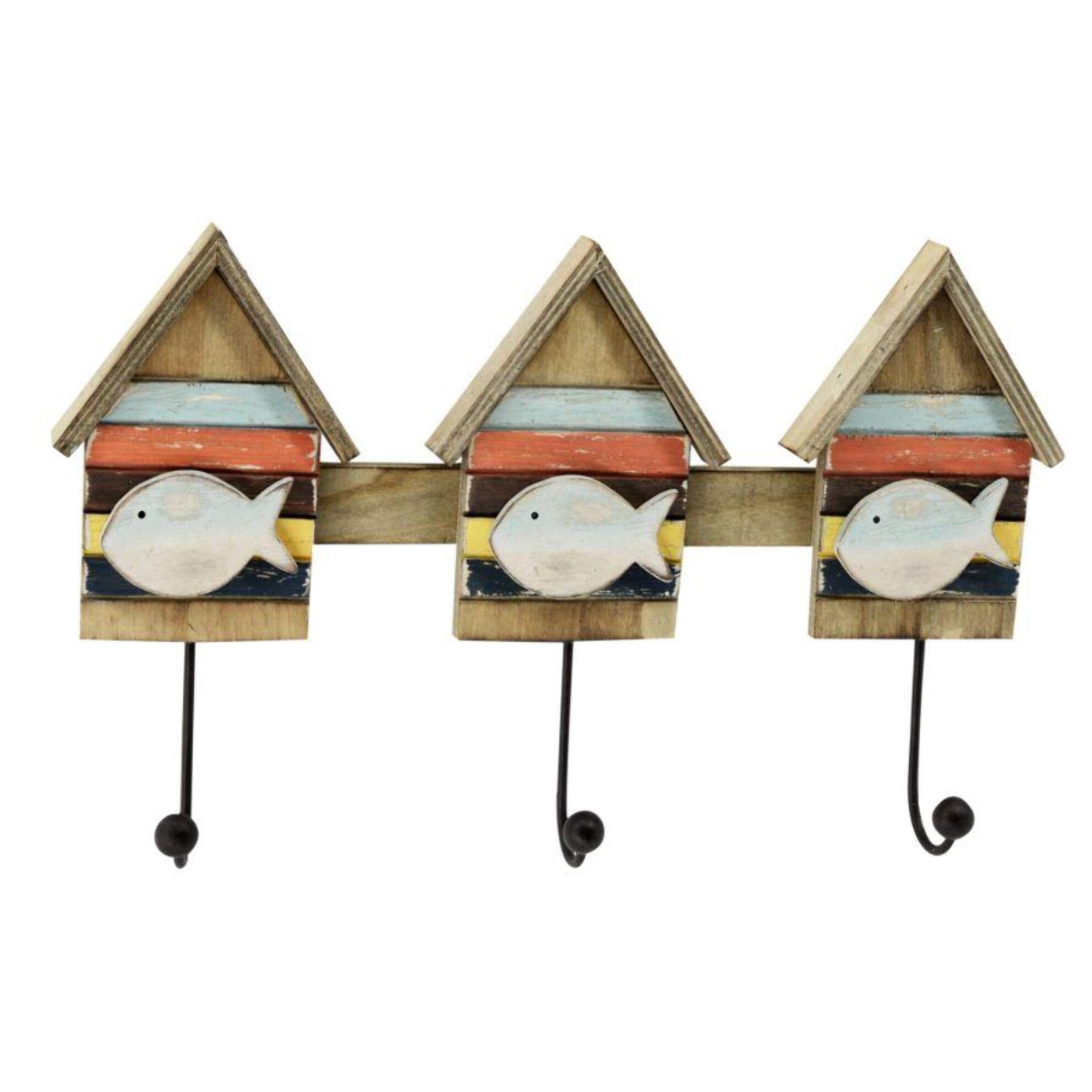 Appendino mare in legno da 3 posti, cabina con pesce cm33,5x20x3,8