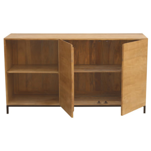 Buffet industriel en bois manguier massif et métal noir 2 portes L145 cm YPSTER