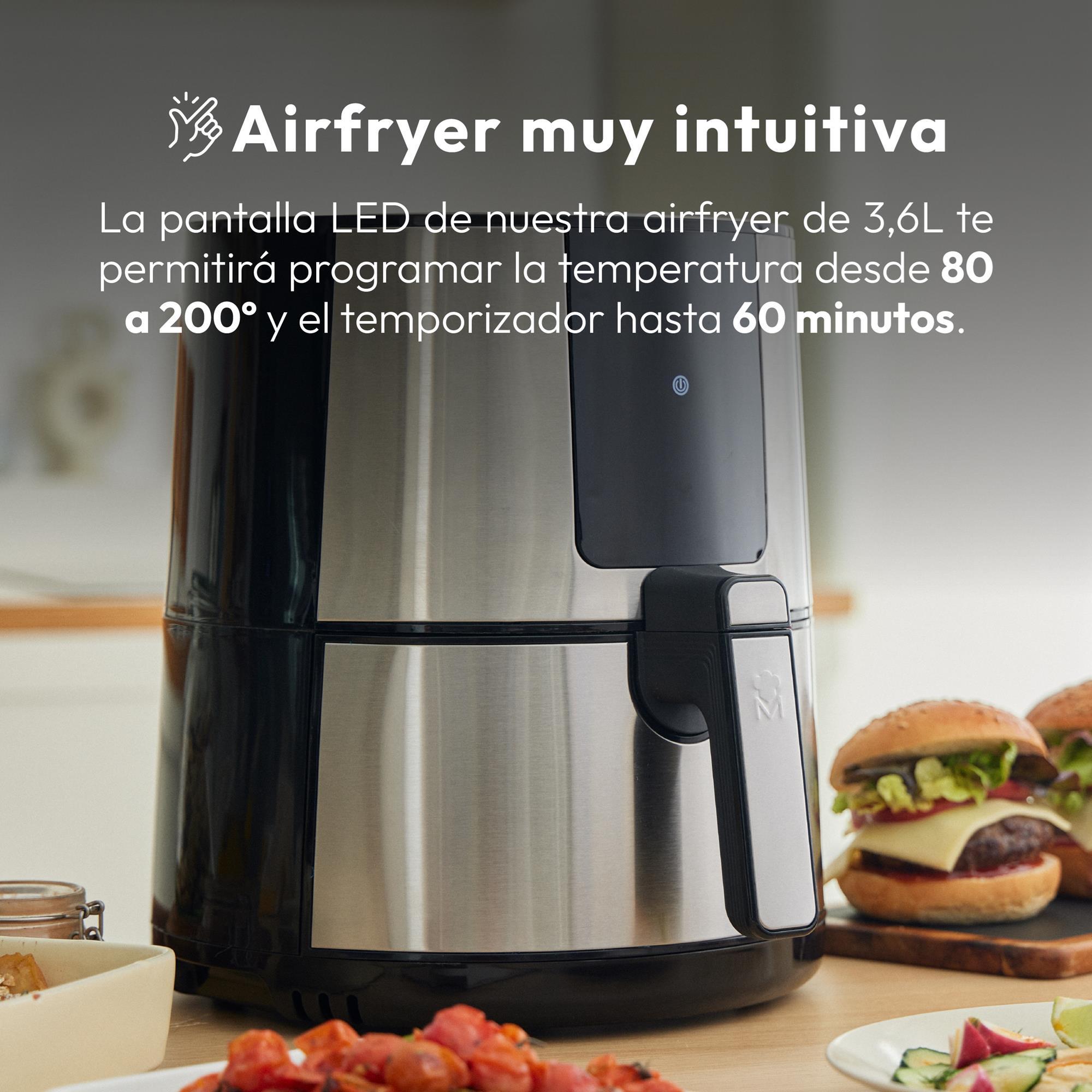 Freidora de aire rocket sin aceite de 3,6l y 1500w con pantalla led táctil y temperatura regulable masterpro