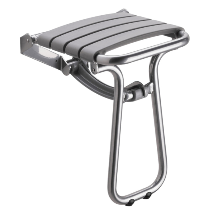 Siège de douche PMR PELLET Essentiel confort escamotable avec pied aluminium époxy gris lattes grises