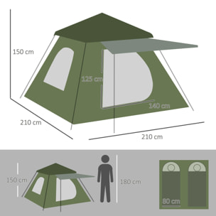 Tienda de Campaña Pop up para 2-3 Personas Tienda Camping Instantánea Impermeable PU2000 mm Protección UV50+ con Bolsa de Trasporte 210x210x150 cm Verde