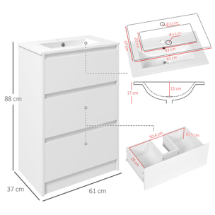 Meuble sous-vasque - vasque céramique incluse - 2 tiroirs - dim. 61L x 37l x 88H cm - blanc laqué