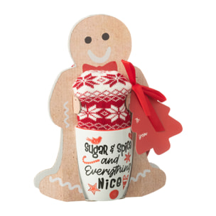 J-Line tasse + chausson - céramique - rouge - boîte cadeau