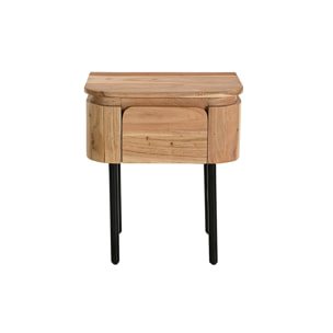Table de chevet en bois massif et métal noir avec tiroir L45 cm NAPOLI
