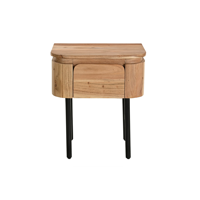 Table de chevet en bois massif et métal noir avec tiroir L45 cm NAPOLI