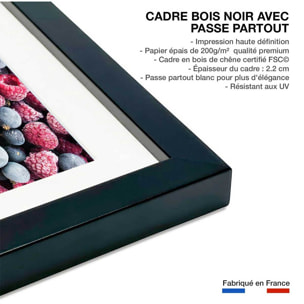 Affiche cuisine coktail de fruits rouges givrés Affiche + cadre en bois - Noir