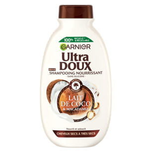 Lot de 12 - Garnier Ultra Doux Lait de Coco & Macadamia Shampooing Nourrissant 300ml - Homme & Femme
