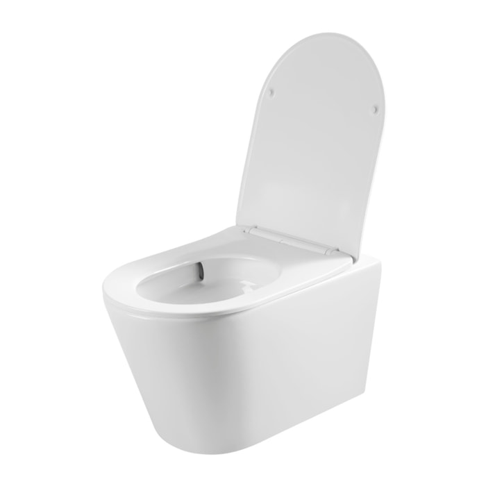 Tornado Rimless WC suspendu 53,5 cm sans bride avec abattant SoftClose, effet Tornado Flush, blanc brillant (CE142010RTORP)