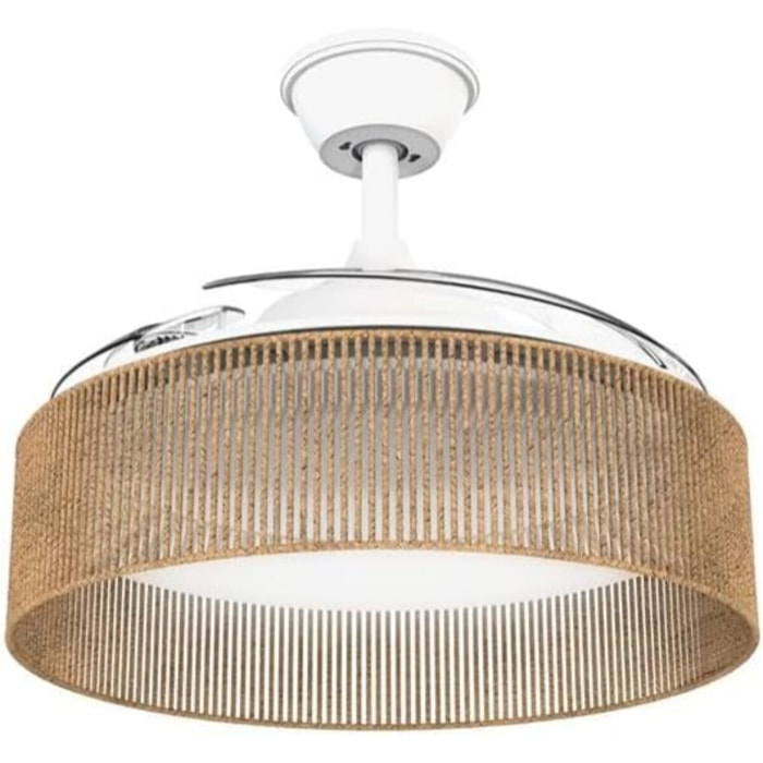 Mellerware - Ventilador de Techo Brizy Bright Rattan 40W | Luz LED, 6 Velocidades, 106 cm, Ultra Silencioso, Verano-Invierno y Temporizador