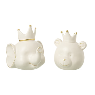 J-Line tirelire Ours - porcelaine - ecru/or - large - 2 pcs