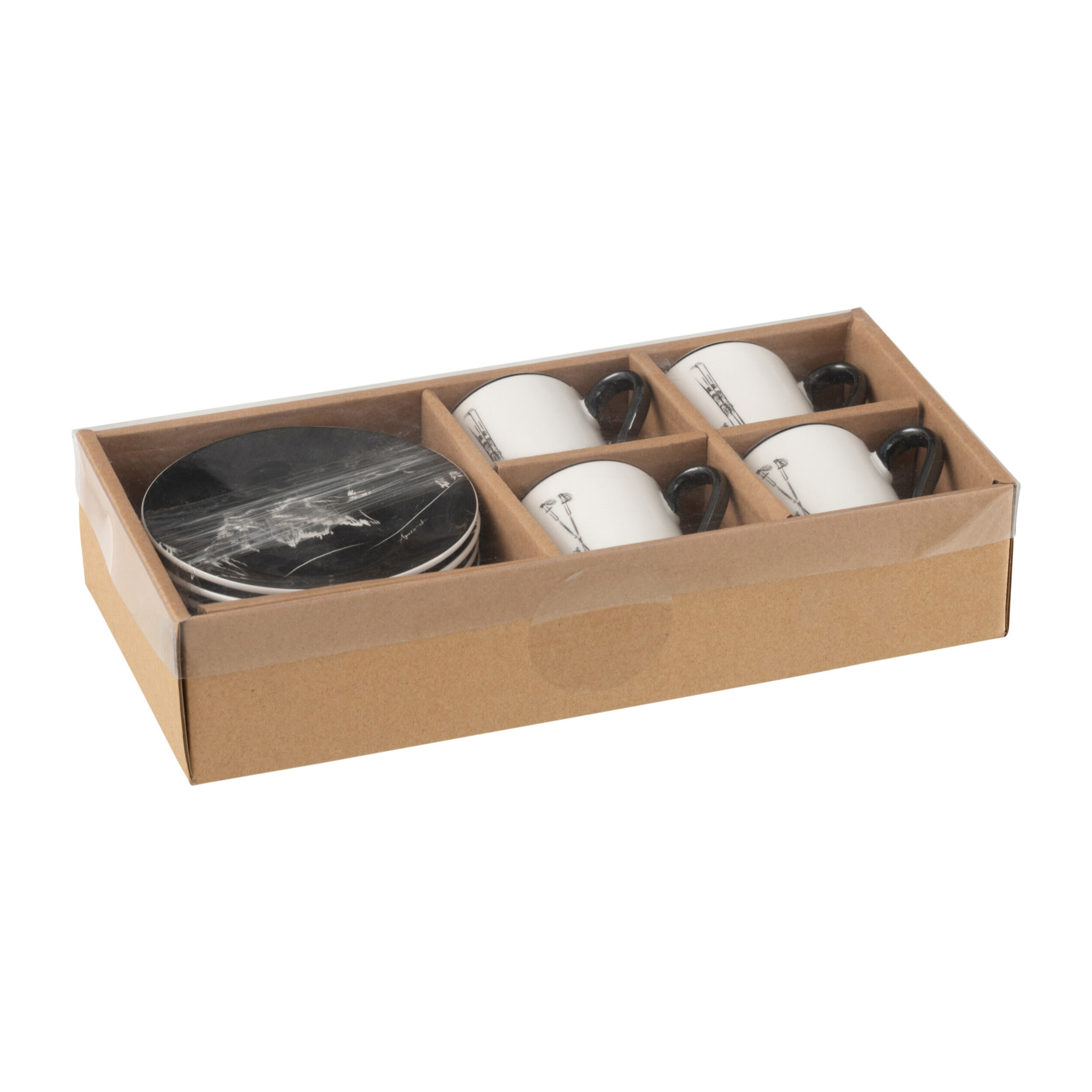 J-Line tasse à café + sous-tasse - céramique - noir/blanc - small - boîte de 4