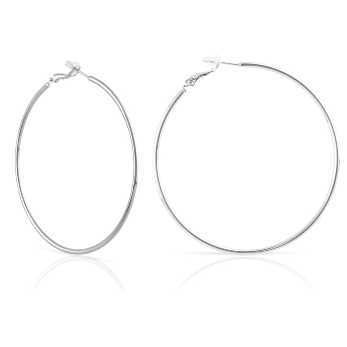 Pendientes de aro redondo de cobre con recubrimiento electroplateado, 60 mm, con cierre catalán en plata de ley 925.