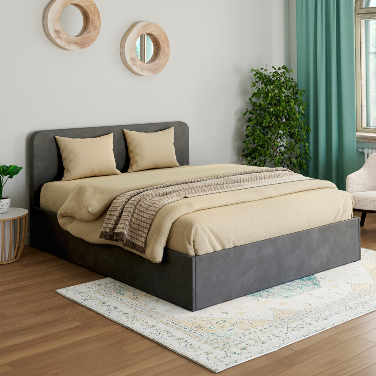 Lit coffre velours Louise avec sommier et tête de lit - Velours gris