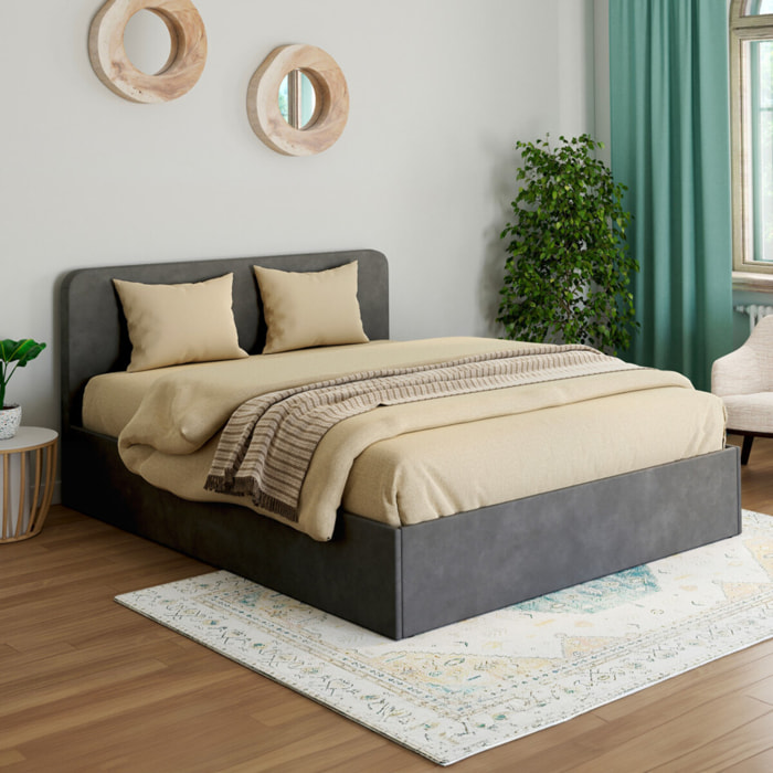 Lit coffre velours Louise avec sommier et tête de lit - Velours gris