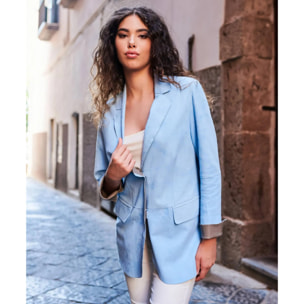 Giacca blazer in pelle scamosciata colore celeste