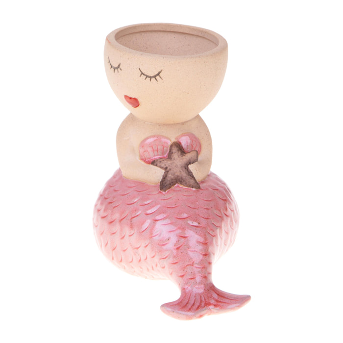 Vaso Sirena Seduta 15Xh.15 Cm - Pezzi 3 - 15X15X10cm - Colore: Rosa - Bianchi Dino - Decori Casa E Complementi