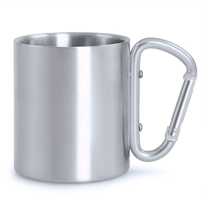 Taza acero inox pequeña 210 ml con asa mosquetón.