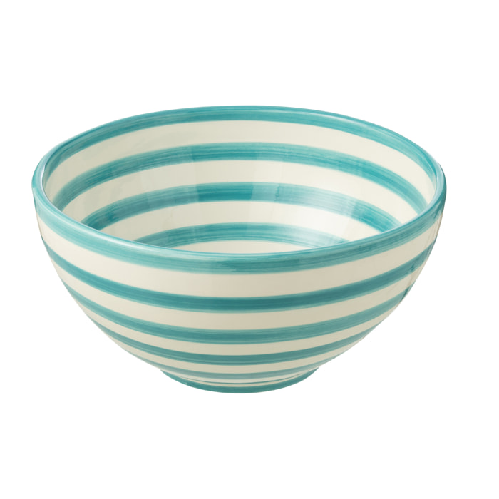 J-Line bol Granada Stripes High - céramique - blanc/aqua - large - Ø 28 cm