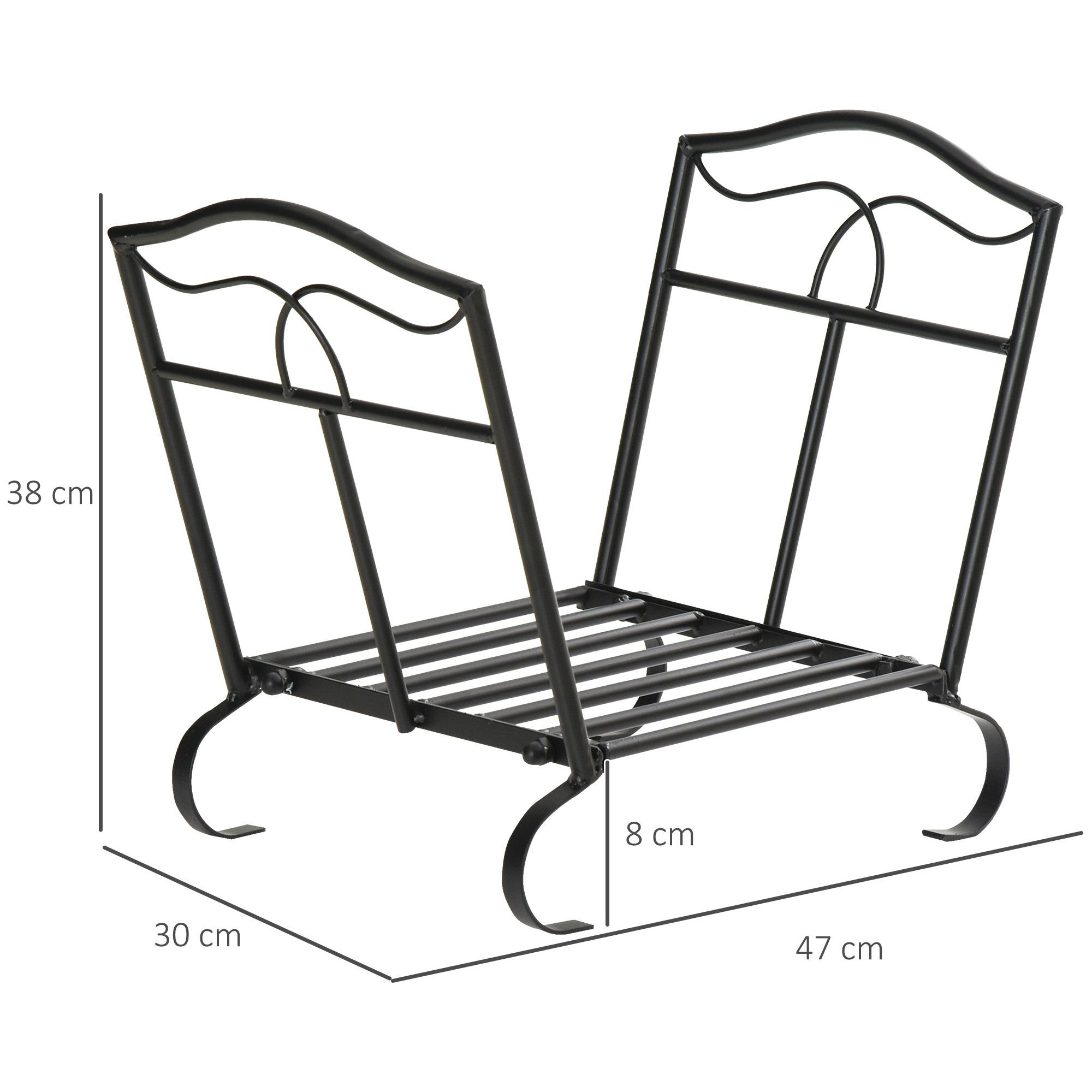 Estante para Leña Metálico Leñero Exterior e Interior Vintage 47x30x38 cm Negro