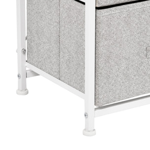 Chiffonnier meuble de rangement dim. 45L x 30l x 92H cm 4 tiroirs non-tissés gris structure métal blanc plateau MDF bois clair