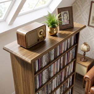 Étagère range CD - meuble rangement CD DVD - 8 compartiments, 6 étagères réglables - effet bois