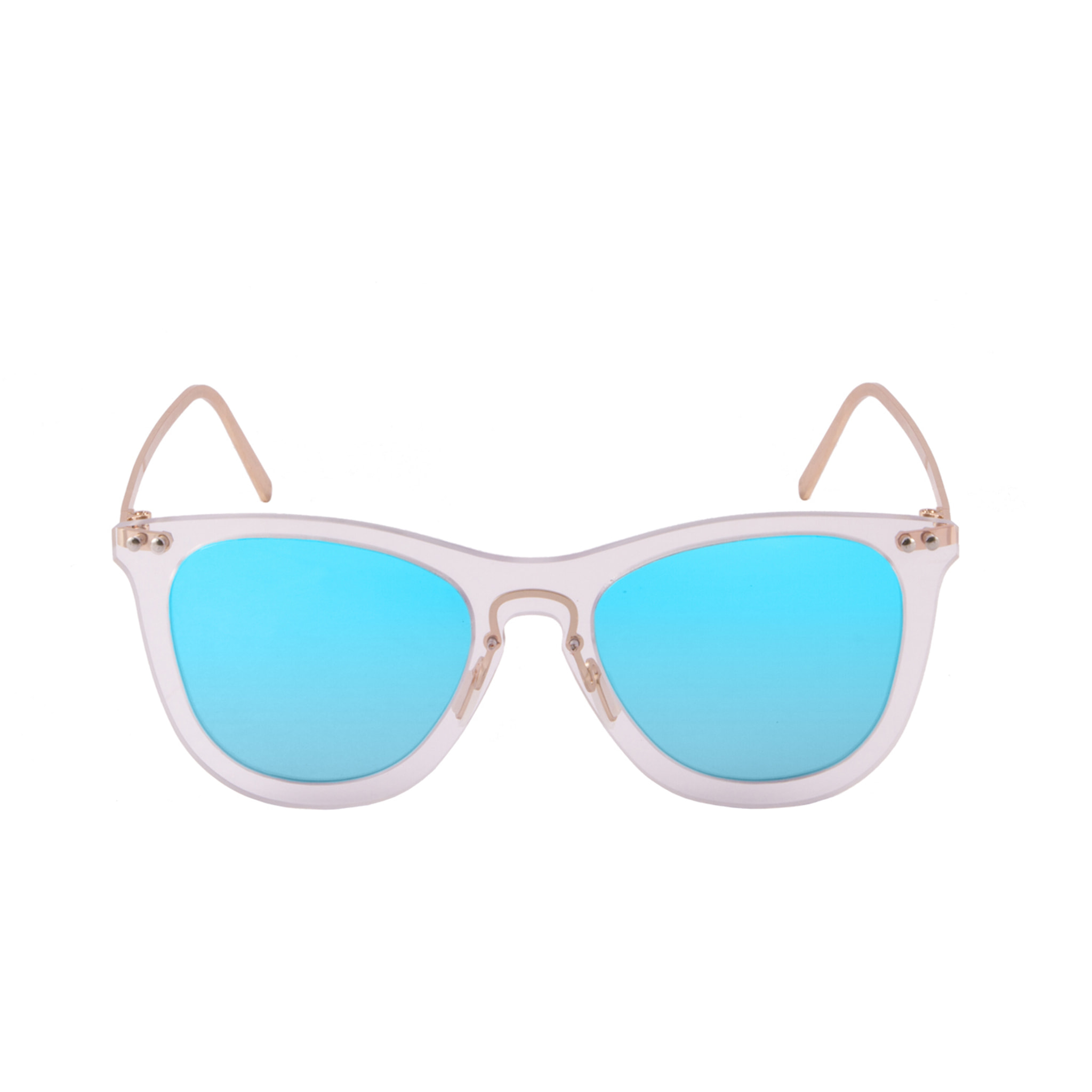 Gafas de sol OCEAN GENOVA - Blanco transparente / De espejo azul cielo y patillas de metal dorado mate