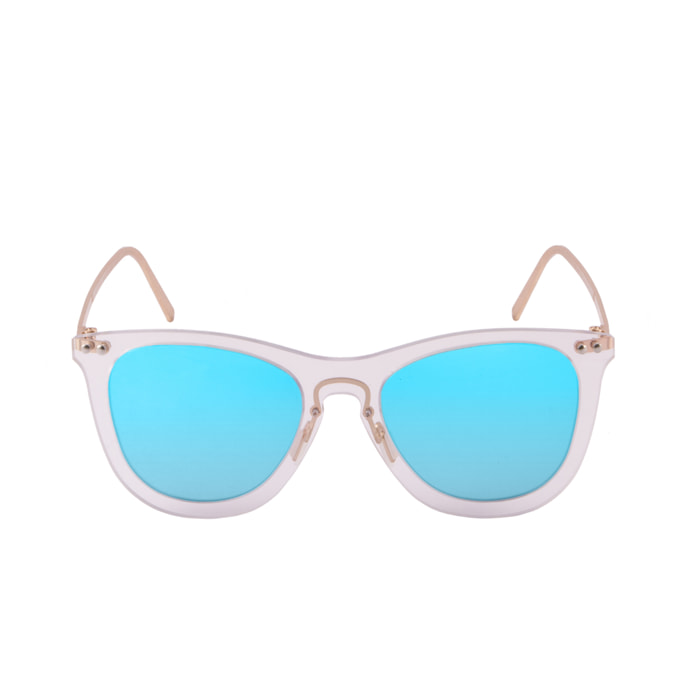Gafas de sol OCEAN GENOVA - Blanco transparente / De espejo azul cielo y patillas de metal dorado mate