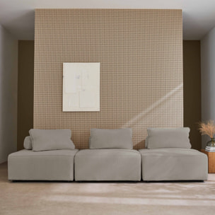 Lot de 3 chauffeuses pour canapé modulables velours côtelé gris clair avec un coussin