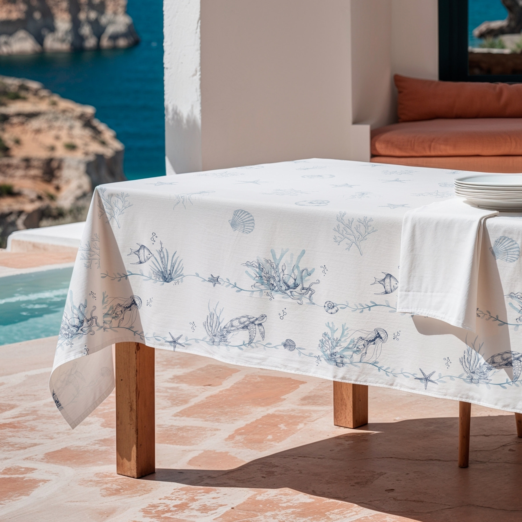 Nappe imprimée anti-tâches MACARELLA BLEU