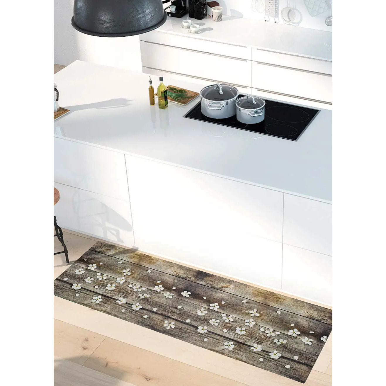 SPRINTY Alfombra vinílica de cocina diseños primaverales en marrón, varias medidas disponibles.