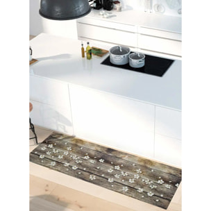 SPRINTY Alfombra vinílica de cocina diseños primaverales en marrón, varias medidas disponibles.