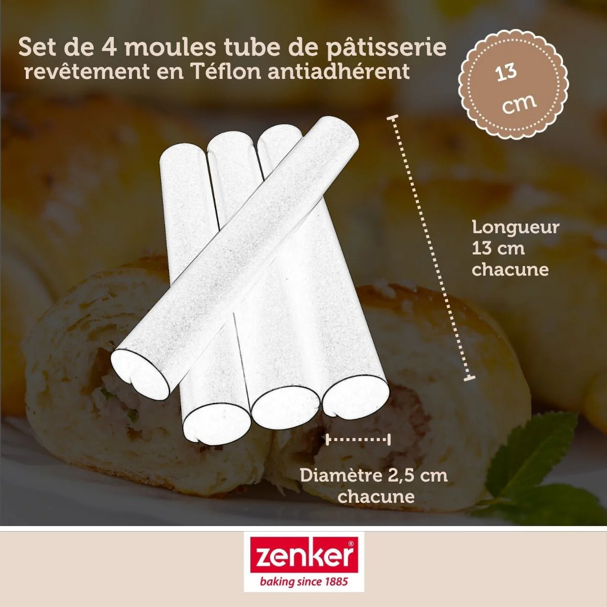 Set pâtisserie avec 4 moules tube 13 cm, 2 bols à mixer et 1 spatule Zenker