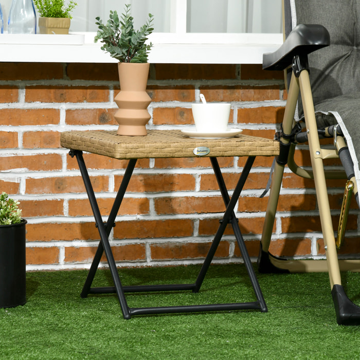 Mesa de Jardín de Ratán Sintético 0,16 ãŽ¡ Mesa de Terraza Exterior Plegable con Patas Cruzadas y Marco de Acero para Patio Balcón Natural