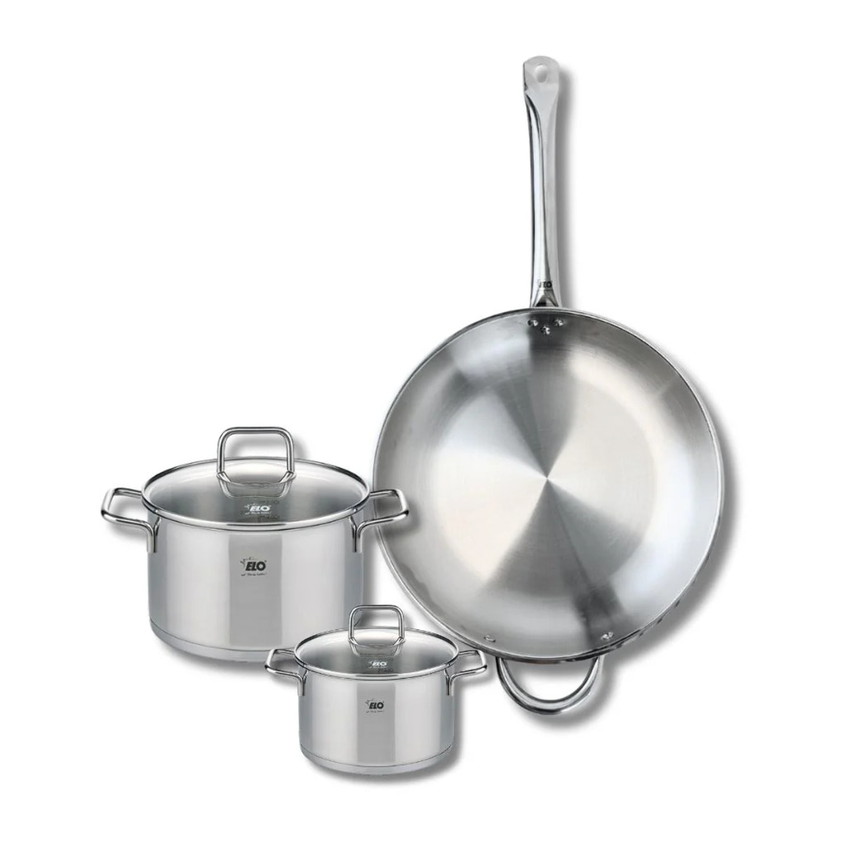 Ensemble de 1 Poêle de cuisson 32 cm et 2 faitouts 14 et 20 cm Elo Profi Citrin