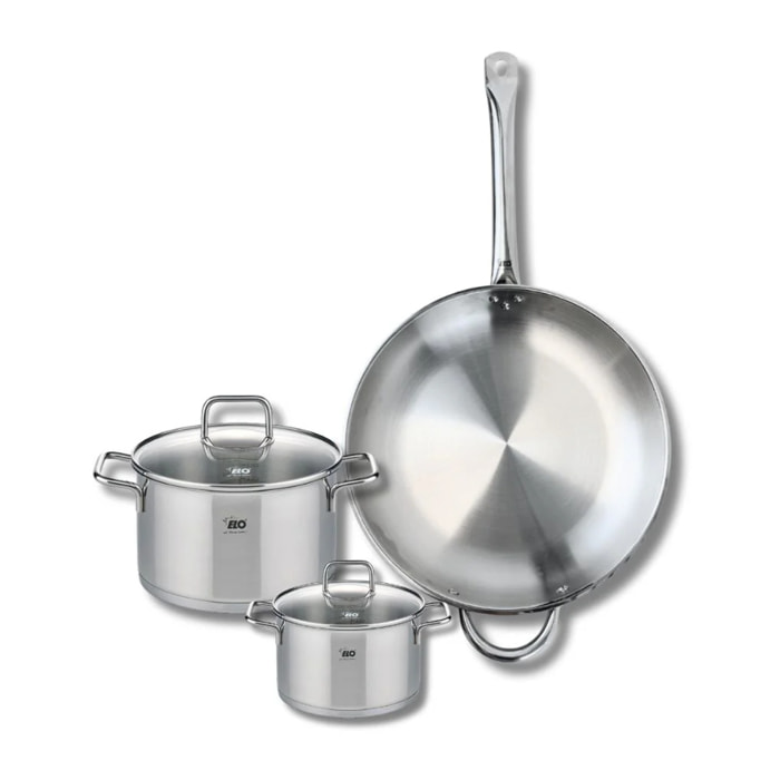 Ensemble de 1 Poêle de cuisson 32 cm et 2 faitouts 14 et 20 cm Elo Profi Citrin