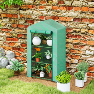 Invernadero de Jardín de 3 Niveles, Invernadero de Exterior con 3 Estantes, Puerta Enrollable, Marco de Metal, Cubierta de PE, Anti-UV, Impermeable, para Terraza, Patio, 69x49x125 cm, Verde