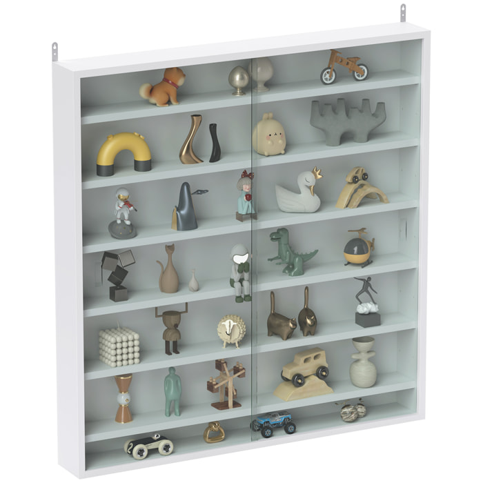 Vitrina Expositora para Colecciones de 7 Niveles, Vitrina de Pared, con Estantes Ajustables y 2 Puertas Correderas de Vidrio, para Perfumes, Figuras de Decoración, 80x9,5x83 cm, Blanco