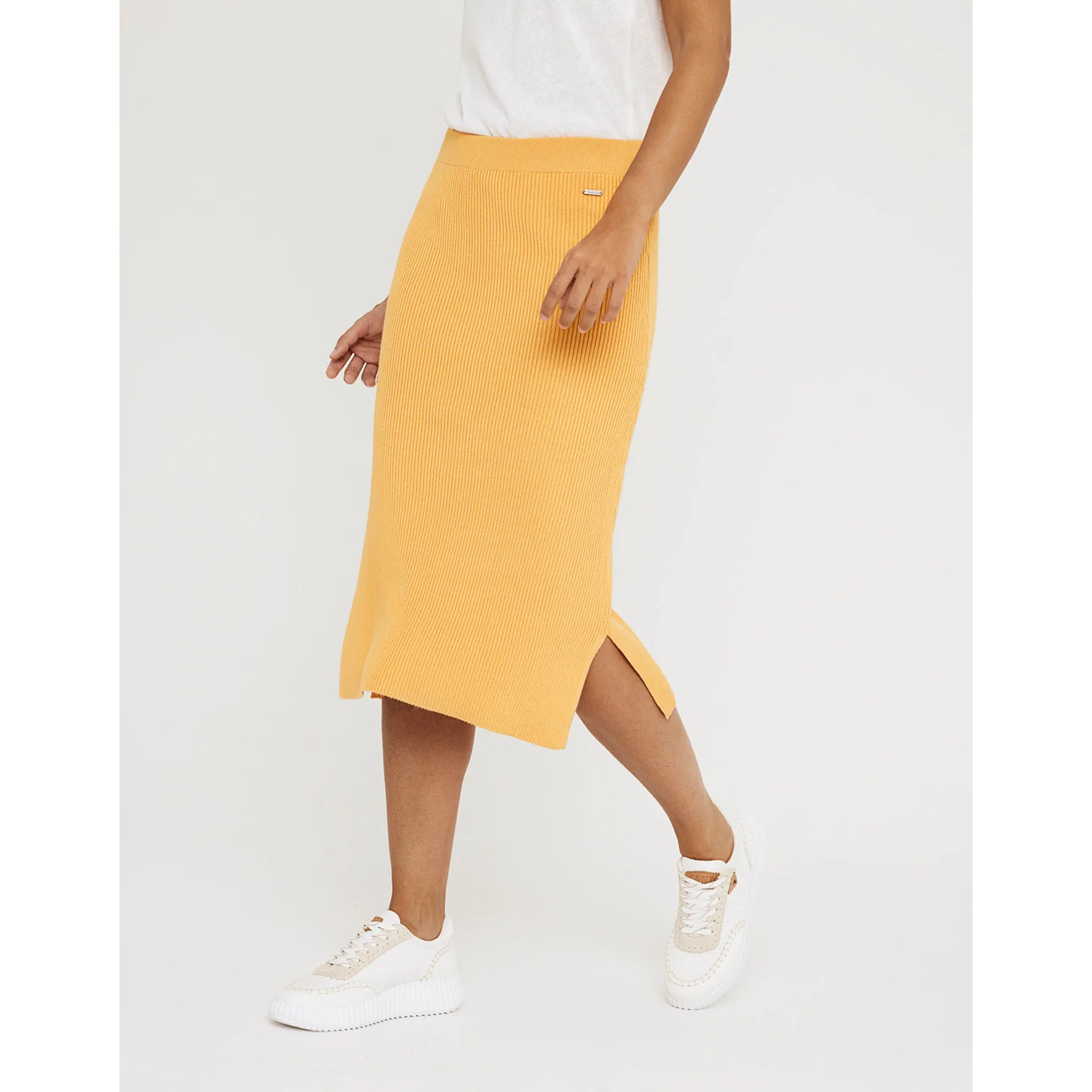 Falda Midi Botones Mostaza - Erepit