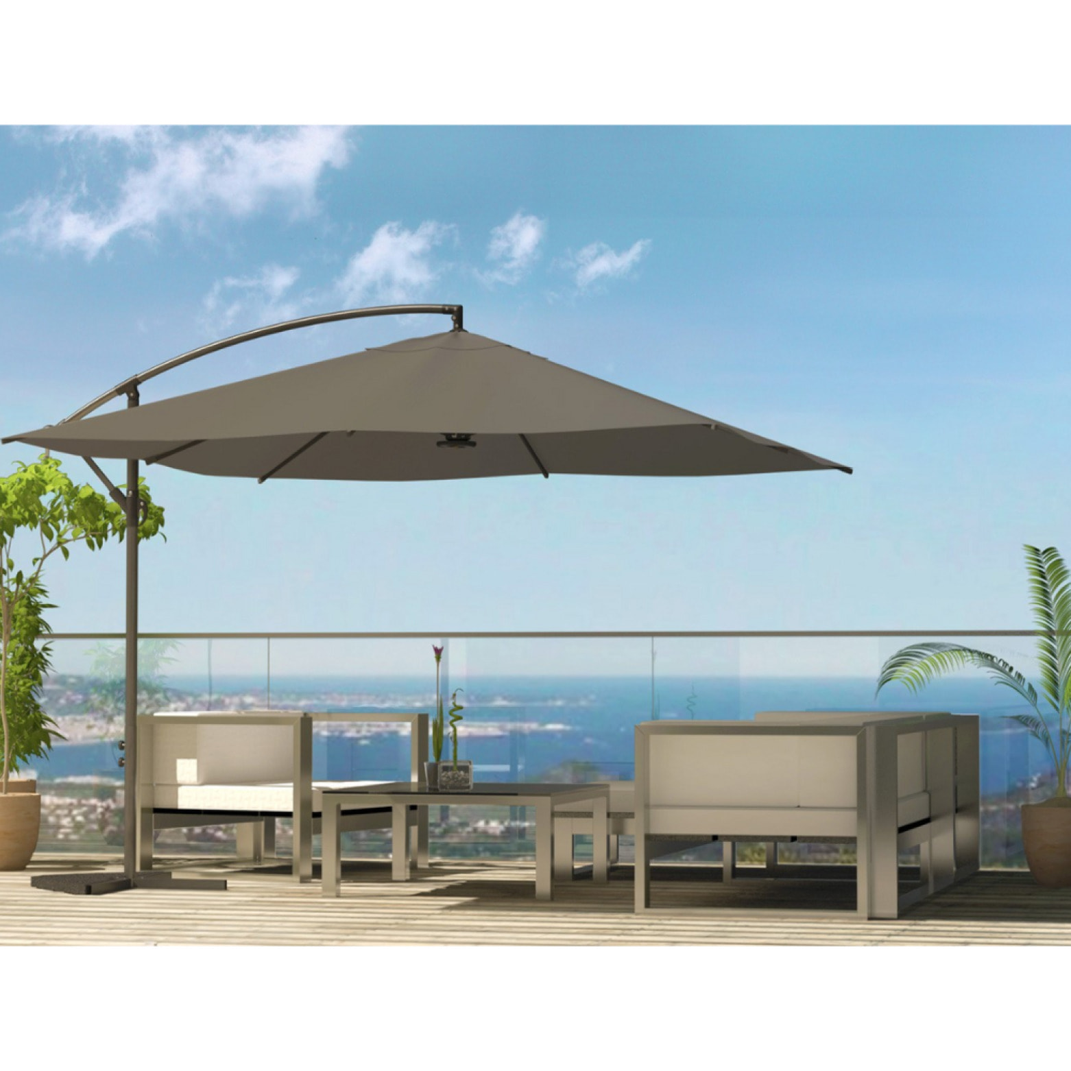 Parasol LED déporté carré 3x3m gris DAVAGNA